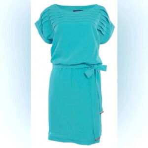 Guess Turquoise Aqua Marine Belted Dress Party Cocktail Office Size 12 Large L